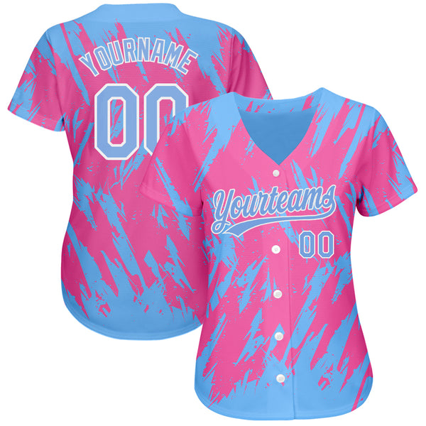 Custom Pink Light Blue-White 3D Pattern Design Authentic Baseball