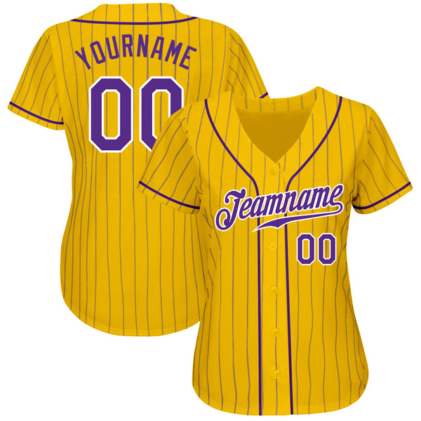 Custom Purple White Pinstripe Gold-White Authentic Baseball Jersey