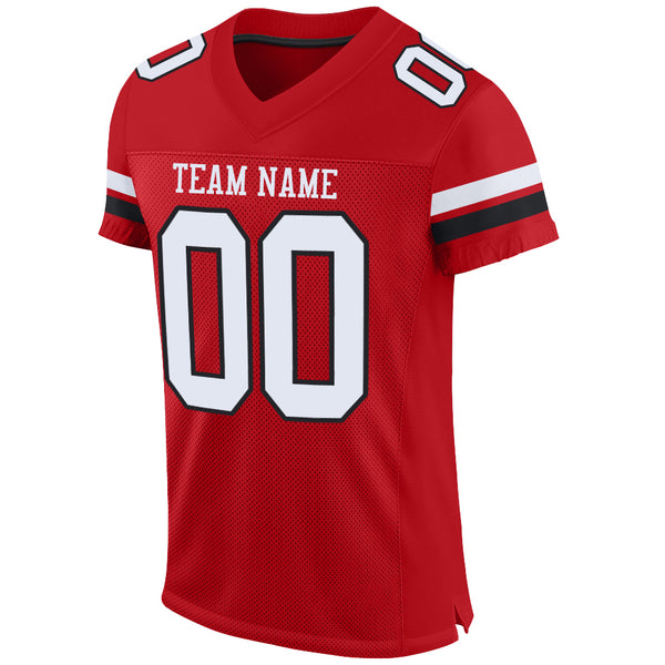 Custom Black Red-White Mesh Authentic Football Jersey