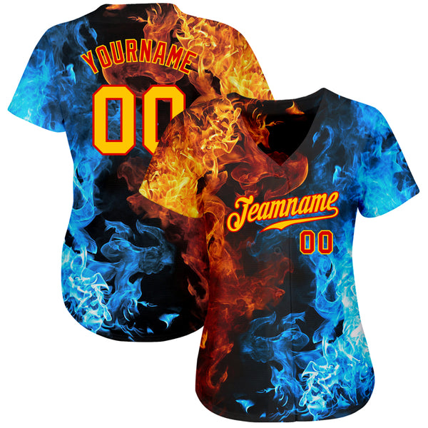 Custom Red Red-Gold 3D Pattern Design Flame Authentic Baseball Jersey  Clearance – FanCustom