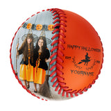 Personalized Orange Happy Halloween Witch Photo Baseballs