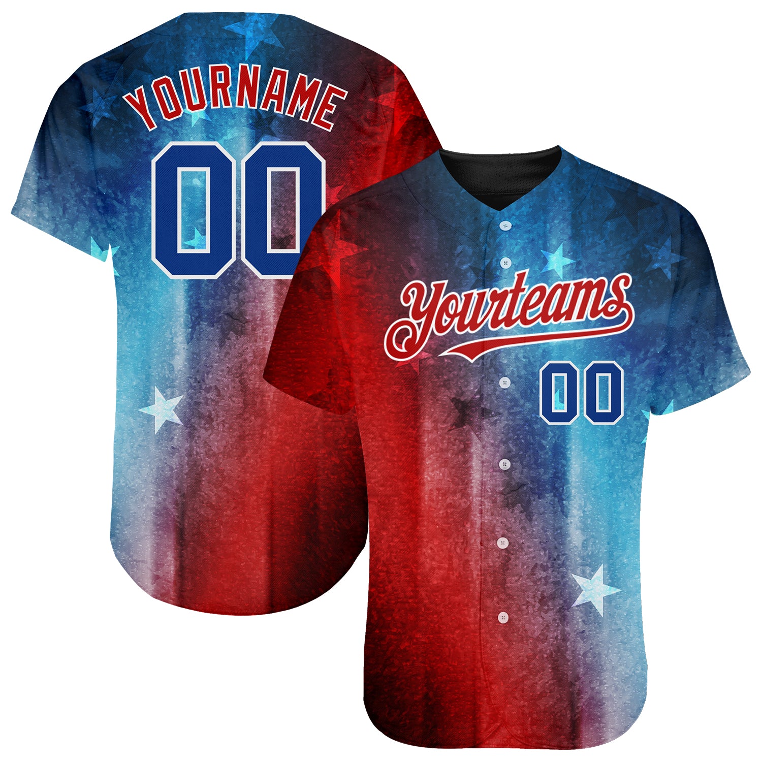 Custom Red Royal-Black 3D American Flag Fashion Authentic Baseball Jersey