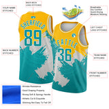 Custom Gold Aqua-White 3D Pattern Design Religion Authentic Basketball Jersey