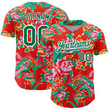 Custom Red Kelly Green-White 3D Pattern Design Northeast China Big Flower Authentic Baseball Jersey