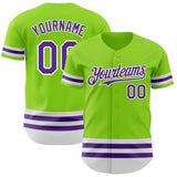 Custom Neon Green Purple-White Line Authentic Baseball Jersey