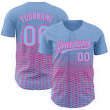 Custom Light Blue Pink 3D Pattern Design Gradient Lines Authentic Baseball Jersey