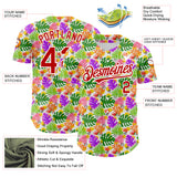 Custom White Red 3D Pattern Design Tropical Hawaii Palm Leaves Authentic Baseball Jersey