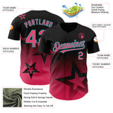 Custom Black Neon Pink-Aqua 3D Pattern Design Gradient Style Twinkle Star Authentic Baseball Jersey