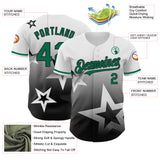 Custom White Kelly Green-Black 3D Pattern Design Gradient Style Twinkle Star Authentic Baseball Jersey