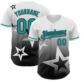 Custom White Teal-Black 3D Pattern Design Gradient Style Twinkle Star Authentic Baseball Jersey