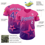 Custom Pink Purple-White 3D Pattern Design Gradient Style Twinkle Star Authentic Baseball Jersey