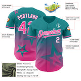 Custom Teal Pink-White 3D Pattern Design Gradient Style Twinkle Star Authentic Baseball Jersey