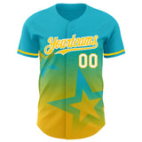 Custom Lakes Blue Yellow-White 3D Pattern Design Gradient Style Twinkle Star Authentic Baseball Jersey