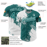 Custom White Teal 3D Pattern Design Abstract Brush Stroke Authentic Baseball Jersey