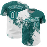 Custom White Teal 3D Pattern Design Abstract Brush Stroke Authentic Baseball Jersey