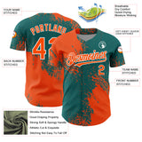 Custom Orange Teal-White 3D Pattern Design Abstract Brush Stroke Authentic Baseball Jersey