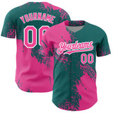 Custom Pink Teal-White 3D Pattern Design Abstract Brush Stroke Authentic Baseball Jersey