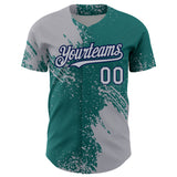 Custom Gray Teal-Navy 3D Pattern Design Abstract Brush Stroke Authentic Baseball Jersey