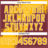 Custom Gold Burgundy-White 3D Pattern Design Abstract Brush Stroke Authentic Baseball Jersey