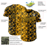 Custom Gold Black 3D Pattern Design Tropical Hawaii Palm Trees Authentic Baseball Jersey