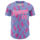 Custom Light Blue Pink-White 3D Pattern Design Halftone Dots Authentic Baseball Jersey