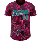 Custom Crimson Teal-Black 3D Pattern Design Animal Dragon Authentic Baseball Jersey