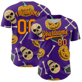 Custom Purple Bay Orange-Black 3D Pattern Halloween Skull Authentic Baseball Jersey