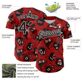 Custom Red Black-White 3D Pattern Halloween Authentic Baseball Jersey