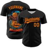 Custom Black Bay Orange-Brown 3D Pattern Halloween Authentic Baseball Jersey