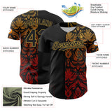 Custom Black Old Gold 3D Pattern Design Vintage Tattoos Authentic Baseball Jersey