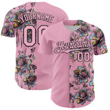 Custom Light Pink Black 3D Pattern Design Vintage Tattoos Authentic Baseball Jersey