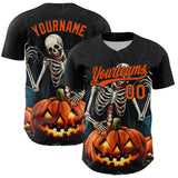 Custom Black Orange 3D Halloween Authentic Baseball Jersey