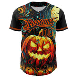 Custom Black Orange 3D Halloween Authentic Baseball Jersey