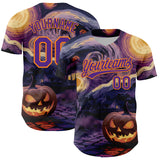 Custom Purple Bay Orange 3D Halloween Authentic Baseball Jersey