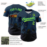 Custom Navy Neon Green-Blue 3D Halloween Authentic Baseball Jersey