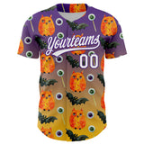 Custom Purple White-Yellow 3D Halloween Authentic Baseball Jersey