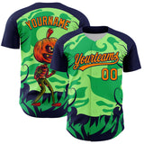 Custom Neon Green Bay Orange-Navy 3D Halloween Authentic Baseball Jersey