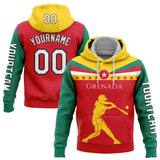 Custom Stitched Red Gold-Black 3D Grenada Grenadian Flag Sports Pullover Sweatshirt Hoodie