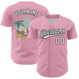 Custom Light Pink White-Black 3D Funny Christmas Authentic Baseball Jersey