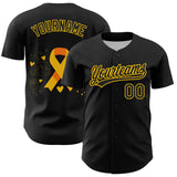 Custom Black Yellow 3D Childhood Cancer Gold Ribbon Authentic Baseball Jersey