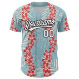 Custom Shadow Blue White-Black 3D Tropical Hawaii Leaves And Flower Authentic Baseball Jersey