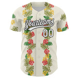 Custom White Black 3D Tropical Hawaii Leaves And Flower Authentic Baseball Jersey