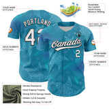 Custom Panther Blue White-Black 3D Tropical Hawaii Jungle Leaves Authentic Baseball Jersey