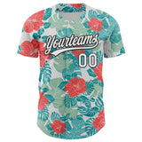 Custom White Black 3D Tropical Hawaii Jungle Leaves And Flower Authentic Baseball Jersey