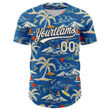 Custom Blue White-Black 3D Tropical Beach Island Hawaii Palm Tree Authentic Baseball Jersey