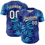 Custom Purple White-Black 3D Tropical Hawaii Leaves Authentic Baseball Jersey