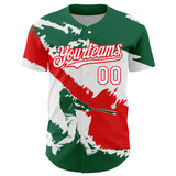 Custom Kelly Green White-Fire Red 3D Mexico Mexican Flag Authentic Baseball Jersey