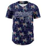 Custom Navy White 3D Hawaii Beach Tropical Palm Tree Authentic Baseball Jersey