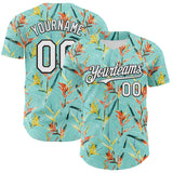 Custom Ice Blue White-Black 3D Hawaii Tropical Leaves Authentic Baseball Jersey