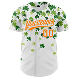 Custom White Bay Orange-Green 3D St. Patrick's Day Shamrock Authentic Baseball Jersey